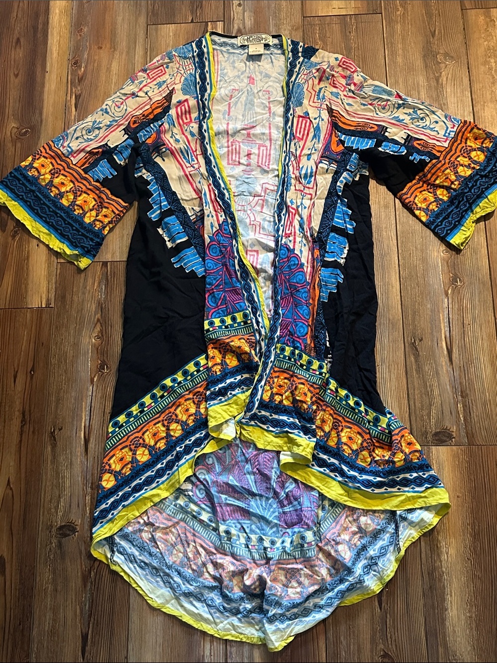 Flying Tomato Multicolor Boho Kimono with Blue and Yellow Accents